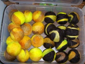 Gold & brown balls; black with gold balls