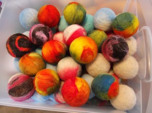 Bright colored dryer balls