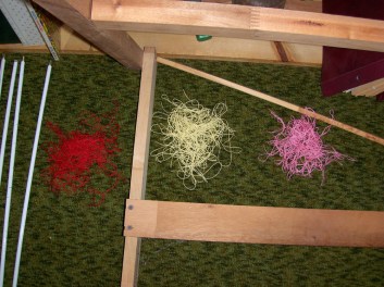pink yellow & red heddles