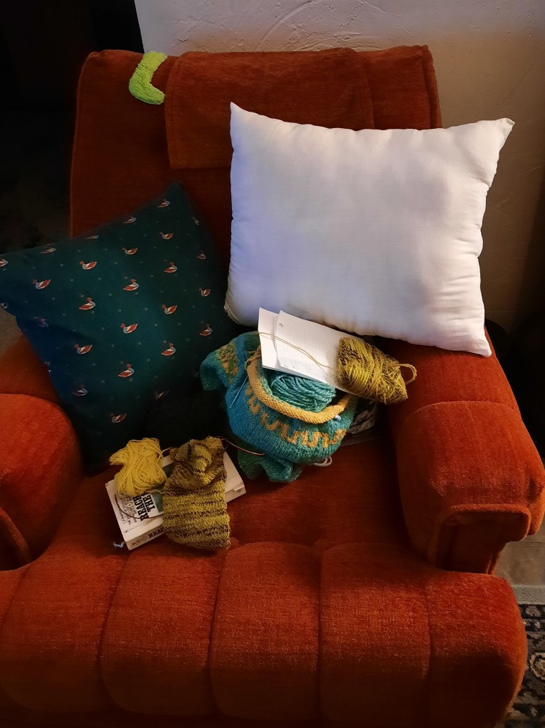 handmade wool stuffed pillow with antique linen ticking