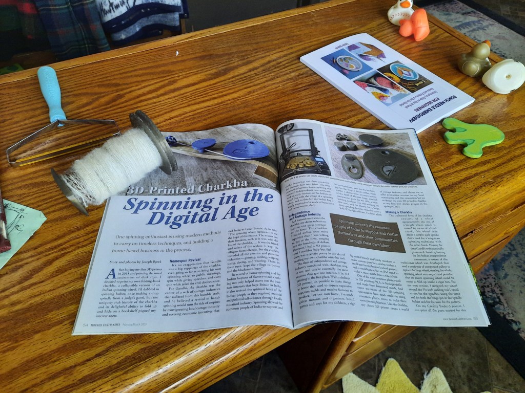 3D Printed Charkha, Spinning in the Digital Age as seen in the February March 2023 issue of Mother Earth News
