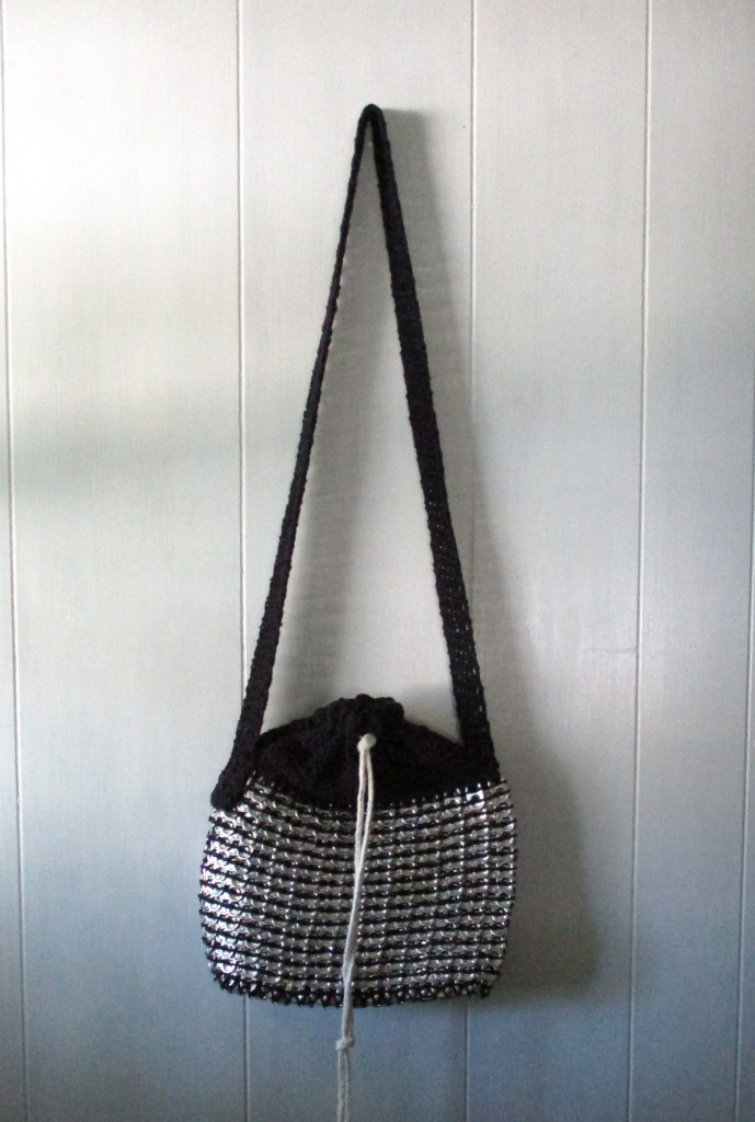 Hand crocheted cotton and aluminum pop tab purse / handbag
